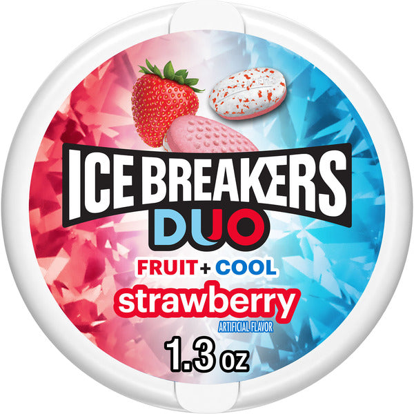 ICE BREAKERS Duo Fruit Plus Cool Strawberry Flavored Sugar Free Mints Puck, 1.3 oz