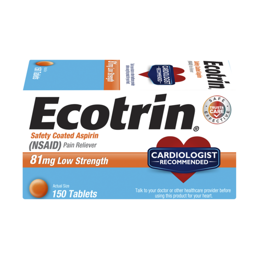 Ecotrin Safety Coated Aspirin Pain Reliever Tablets Low Strength, NSAID 81mg