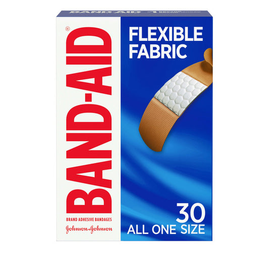 BAND-AID Sterile Flexible Fabric Adhesive Bandages, Comfortable Flexible Protection & Wound Care for Minor Cuts & Scrapes, Pad Designed to Cushion Painful Wounds, All One Size, 30 ct