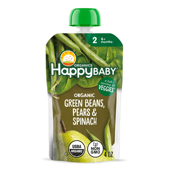 Happy Baby Organics Clearly Crafted Stage 2 Green Beans, Spinach & Pears Pouch