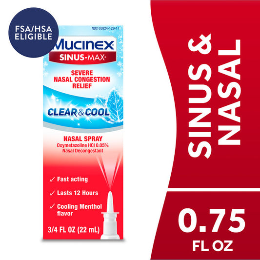 MUCINEX® Sinus-Max Severe Nasal Congestion Relief Clear & Cool Nasal Spray, 0.75 fl. oz., Lasts 12 Hours, Fast Acting, Cooling Menthol Flavor