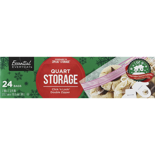 Essential Everyday Storage Bags, Double Zipper, Quart