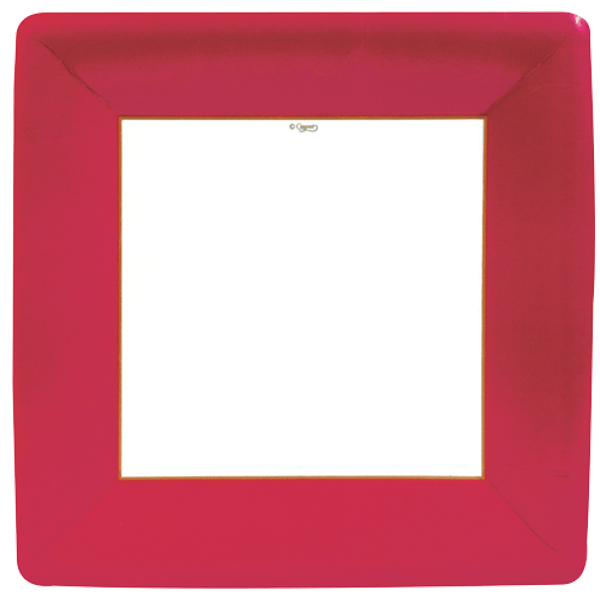 Caspari Grosgrain Border Red Sq Dinner Plate, 10.5"
