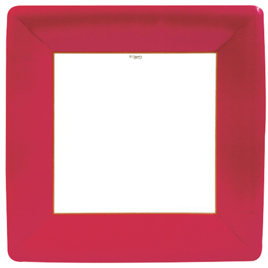 Caspari Grosgrain Border Red Sq Dinner Plate, 10.5"