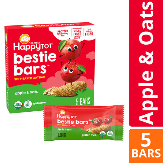 Happy Tot Bestie Bars, Soft-Baked, Apple & Oats, 5-0.88oz Bars (1 Box)