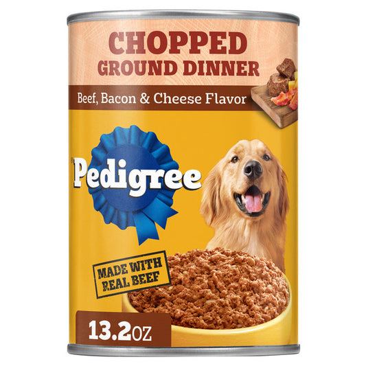 Pedigree Chopped Ground Dinner Adult Wet Dog Food Beef, Bacon & Cheese Flavor