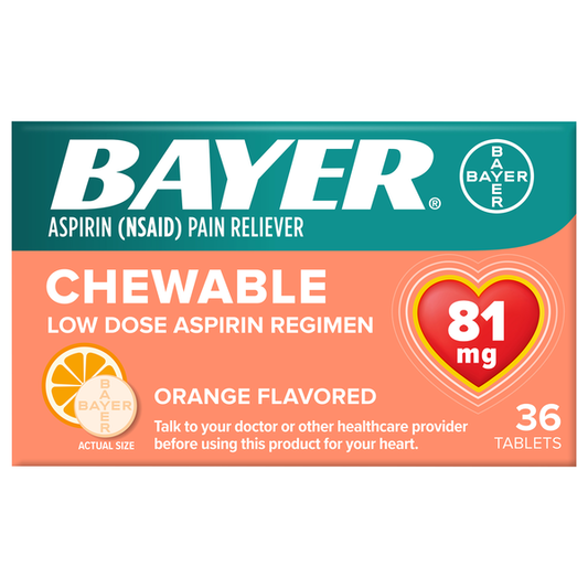 Bayer Tablets Chewable 81 mg Orange Flavored Low Dose Aspirin