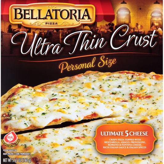 Bellatoria Pizza, Ultra Thin Crust, Ultimate 5 Cheese, Personal Size