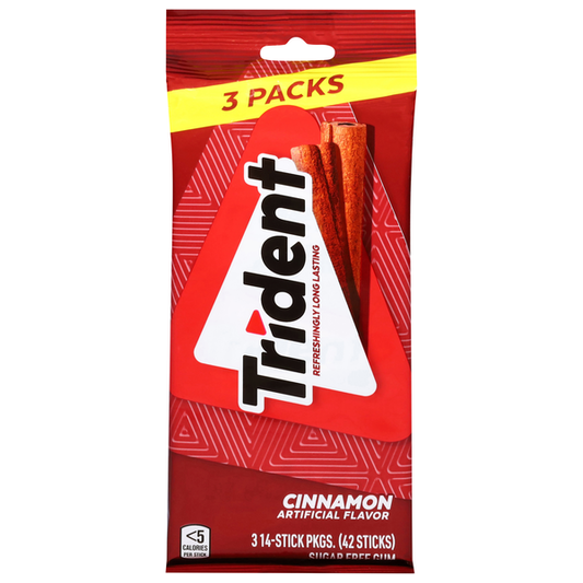 Trident Gum, Sugar Free, Cinnamon, 3 Packs