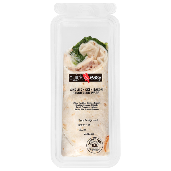 Quick & Easy Meals Single Chicken Bacon Ranch Club Wrap