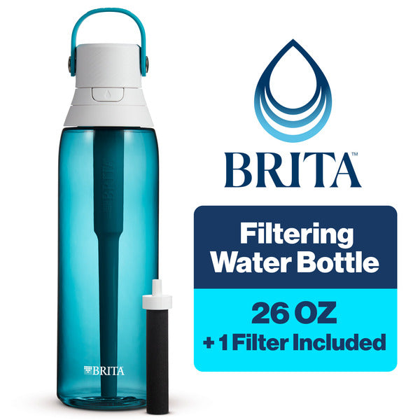 Brita Hard-Sided Plastic Premium Filtering Water Bottle, Sea Glass