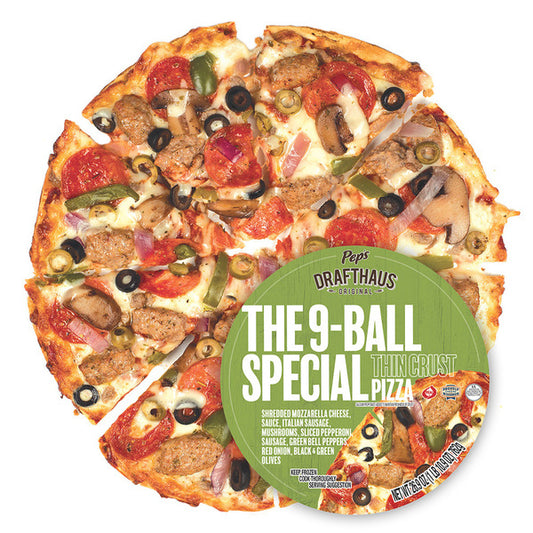 Pep's Drafthaus Original 9-Ball Special, Thin Crust, Pizza