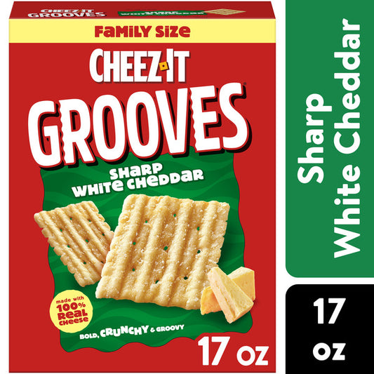 Cheez-It Grooves Sharp White Cheddar Crunchy Cheese Crackers, Snack Crackers, Family Size