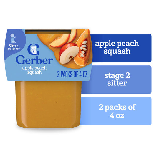 Gerber Stage 2 Baby Food Apple Peach Squash Puree Tubs Baby Puree