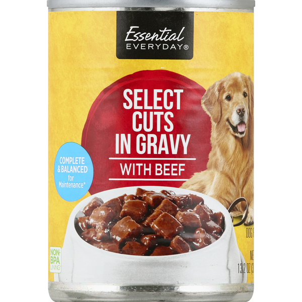 Essential Everyday Dog Food, Select Cuts in Gravy, with Beef