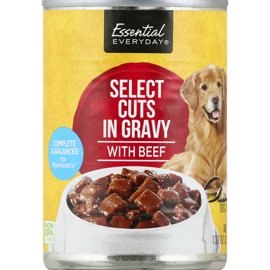 Essential Everyday Dog Food, Select Cuts in Gravy, with Beef