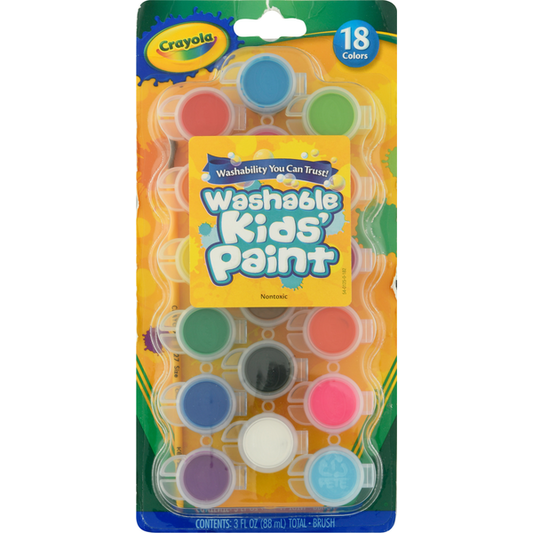 Crayola Washable Kids' Paint, Nontoxic, 18 Colors