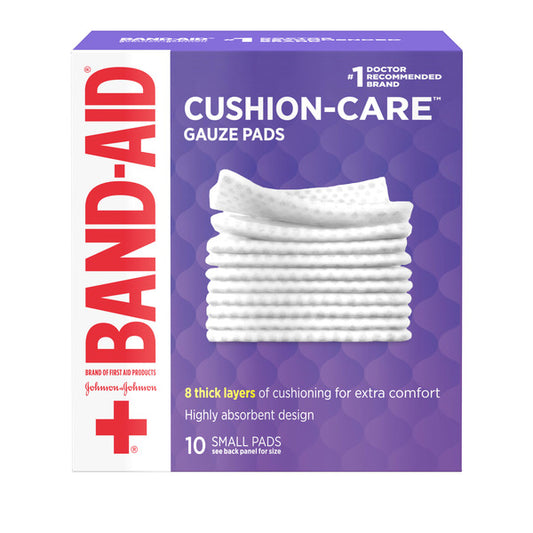 BAND-AID Cushion Care Gauze Pads, Small, 2 in x 2 in, 10 ct