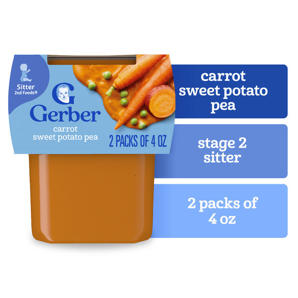 Gerber Stage 2 Baby Food Carrot Sweet Potato Pea Puree Tubs Baby Puree