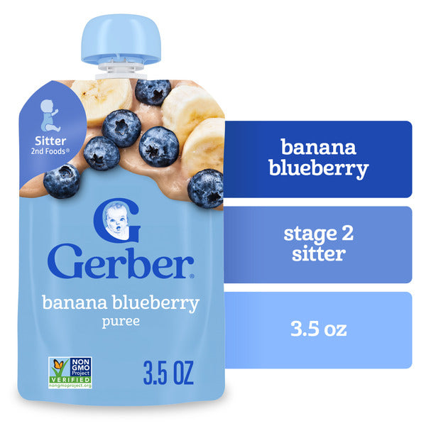 Gerber Stage 2 Baby Food Banana Blueberry Puree Pouch