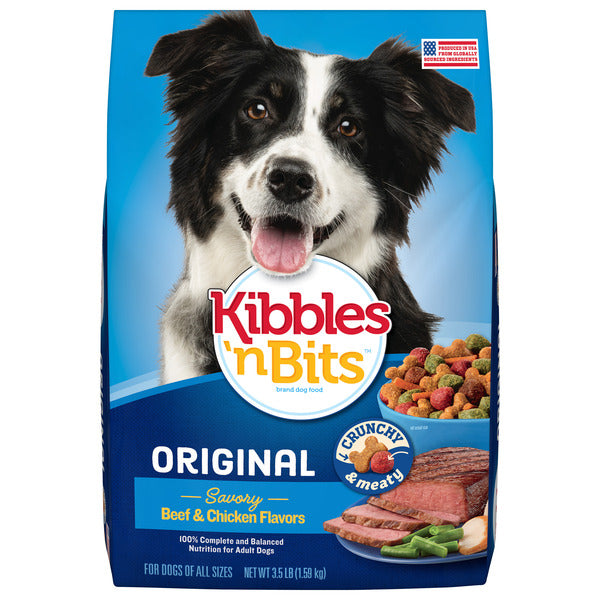 Kibbles 'n Bits Original Dry Dog Food, Savory Beef & Chicken Flavors for Adult Dogs, 3.5 lb Bag
