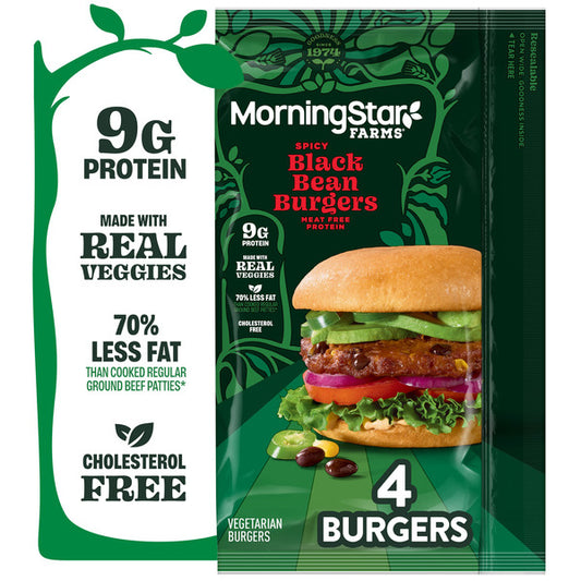 Morning Star Farms Spicy Plant Based Black Bean Burgers, Vegetarian