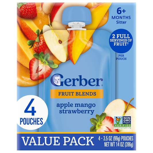Gerber Sitter (6+ Months) Apple Mango Strawberry Fruit Blends Value Pack