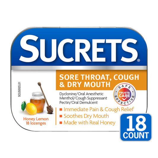 Sucrets Lozenges Sore Throat & Cough Honey Lemon