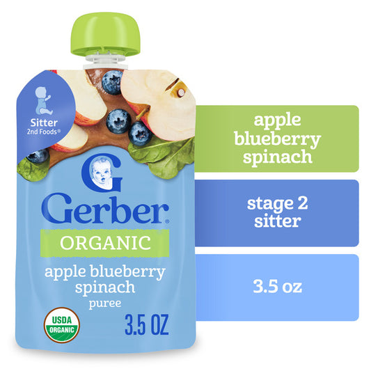 Gerber Stage 2 Baby Food Organic Apple Blueberry Spinach Puree Pouch