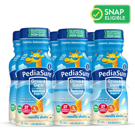 PediaSure Grow & Gain with Immune Support, 7g Protein, Vanilla, 8-fl-oz Bottle, 6 Shakes