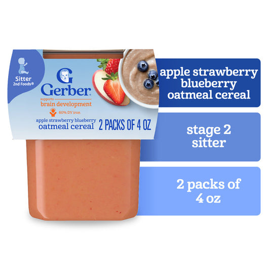 Gerber Stage 2 Baby Food Apple Strawberry Blueberry Oatmeal Cereal Tub