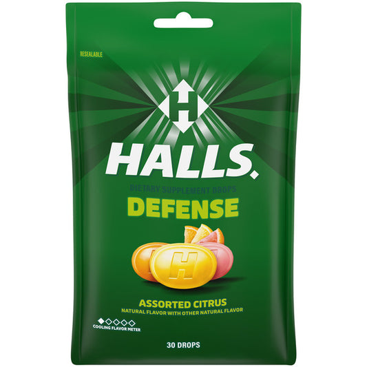 Halls Defense Assorted Citrus Throat Drops, Vitamin C Dietary Supplements 3.28 oz