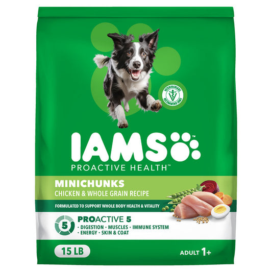 IAMS Proactive Health Adult Minichunks Dry Dog Food Chicken & Whole Grain Recipe, 15 lb. Bag
