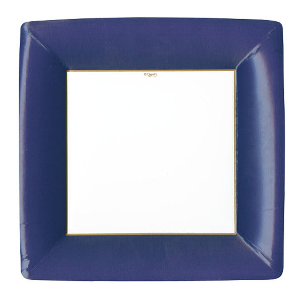 Caspari Grosgrain Border, Navy, Square, Dinner Plate, 10.6"