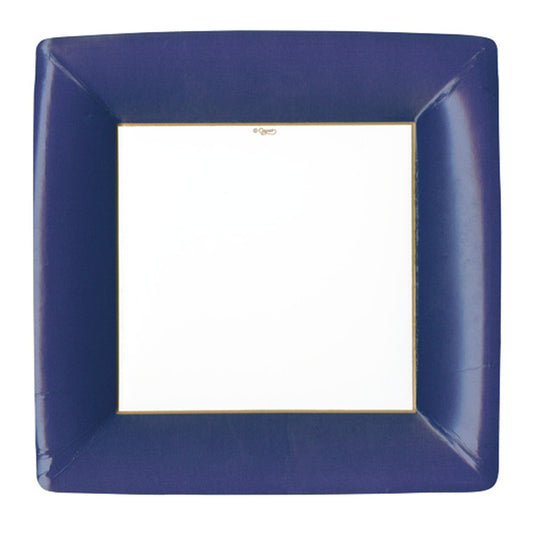 Caspari Grosgrain Border, Navy, Square, Dinner Plate, 10.6"