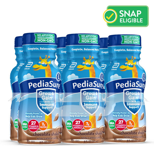 PediaSure Grow & Gain with Immune Support, 7g Protein, Chocolate, 8-fl-oz Bottle, 6 Shakes