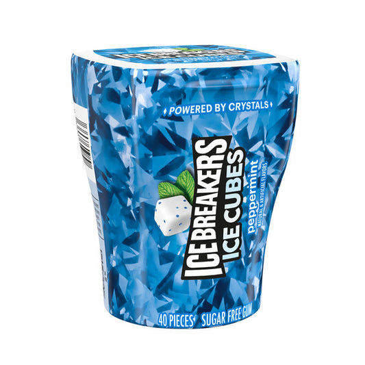 ICE BREAKERS Ice Cubes Peppermint Flavored Sugar Free Chewing Gum Bottle, 3.24 oz (40 Pieces)
