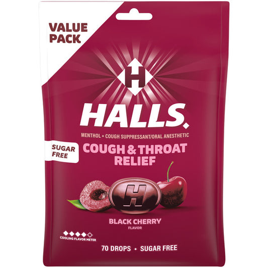 Halls Cough And Throat Relief Black Cherry Sugar Free Cough Drops, Value Pack 7.66 oz