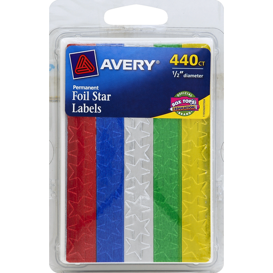 Avery Foil Star Labels, Permanent