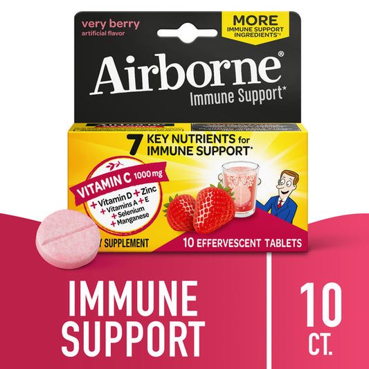 AIRBORNE® Very Berry Effervescent Tablets, 10 count - 1000mg of Vitamin C - Immune Support Supplement (Packaging May Vary)