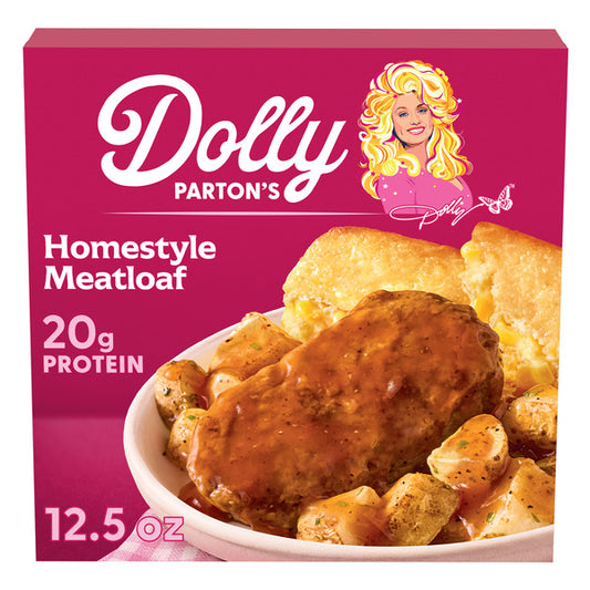 Dolly Parton Homestyle Meatloaf with Roasted Potatoes and Creamy Cornbread Casserole, 20g Protein, Frozen Meal