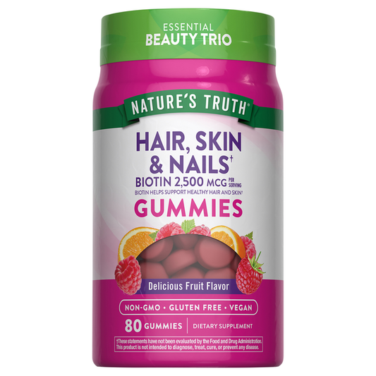 Nature's Truth Hair Skin & Nails with 2,500 MCG of Biotin, Vegan Gummies