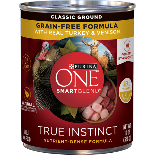 Purina ONE Grain Free, Natural Pate Wet Dog Food, SmartBlend True Instinct With Real Turkey & Venison