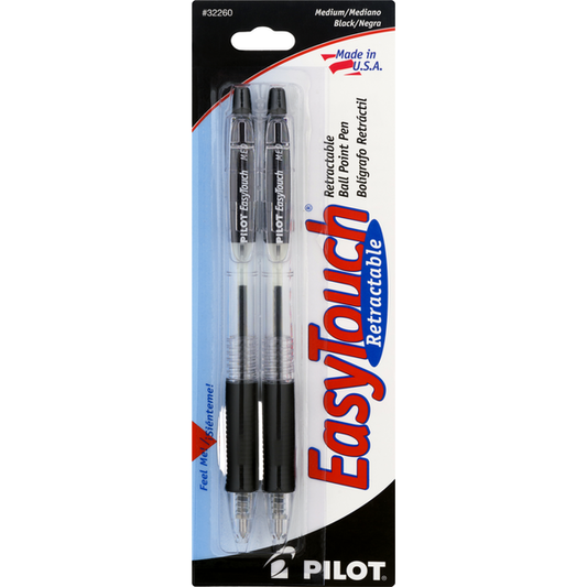 Pilot Pen Ball Point Pen, Retractable, Black, Medium