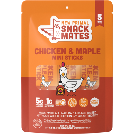 New Primal Snack Mates, Chicken & Maple Mini Meat Sticks