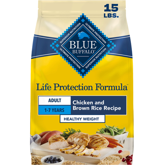Blue Buffalo Life Protection Formula Natural Adult Healthy Weight Dry Dog Food, Chicken and Brown Rice 15-lb