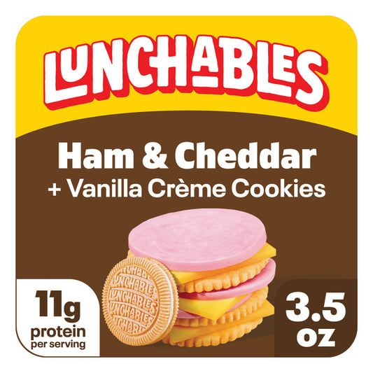 Lunchables Ham & Cheddar Cheese Cracker Stackers Snack Kit Kids Lunch with Vanilla Cookies