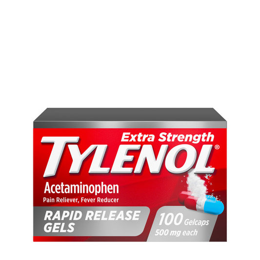 TYLENOL Extra Strength Acetaminophen Rapid Release Gels, Extra Strength Pain Reliever & Fever Reducer Medicine, Gelcaps with Laser-Drilled Holes, 500 mg Acetaminophen, 100 ct