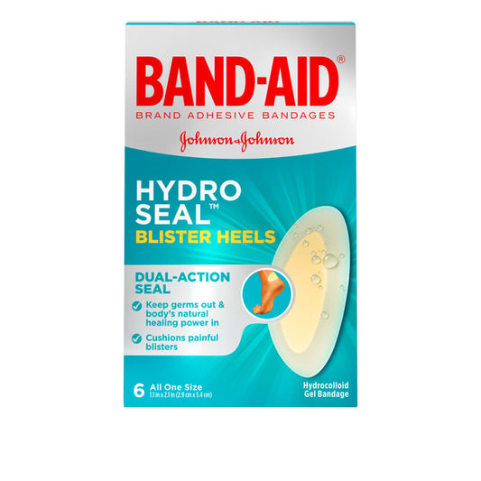BAND-AID Sterile Hydro Seal Waterproof Adhesive Hydrocolloid Gel Bandages for Heel Blisters, Cushioning, Waterproof & Shower Proof Blister Pad for Blister Relief, Long Lasting, 6 ct