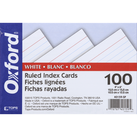 Oxford Index Cards, Ruled, White - 4 x 6 in